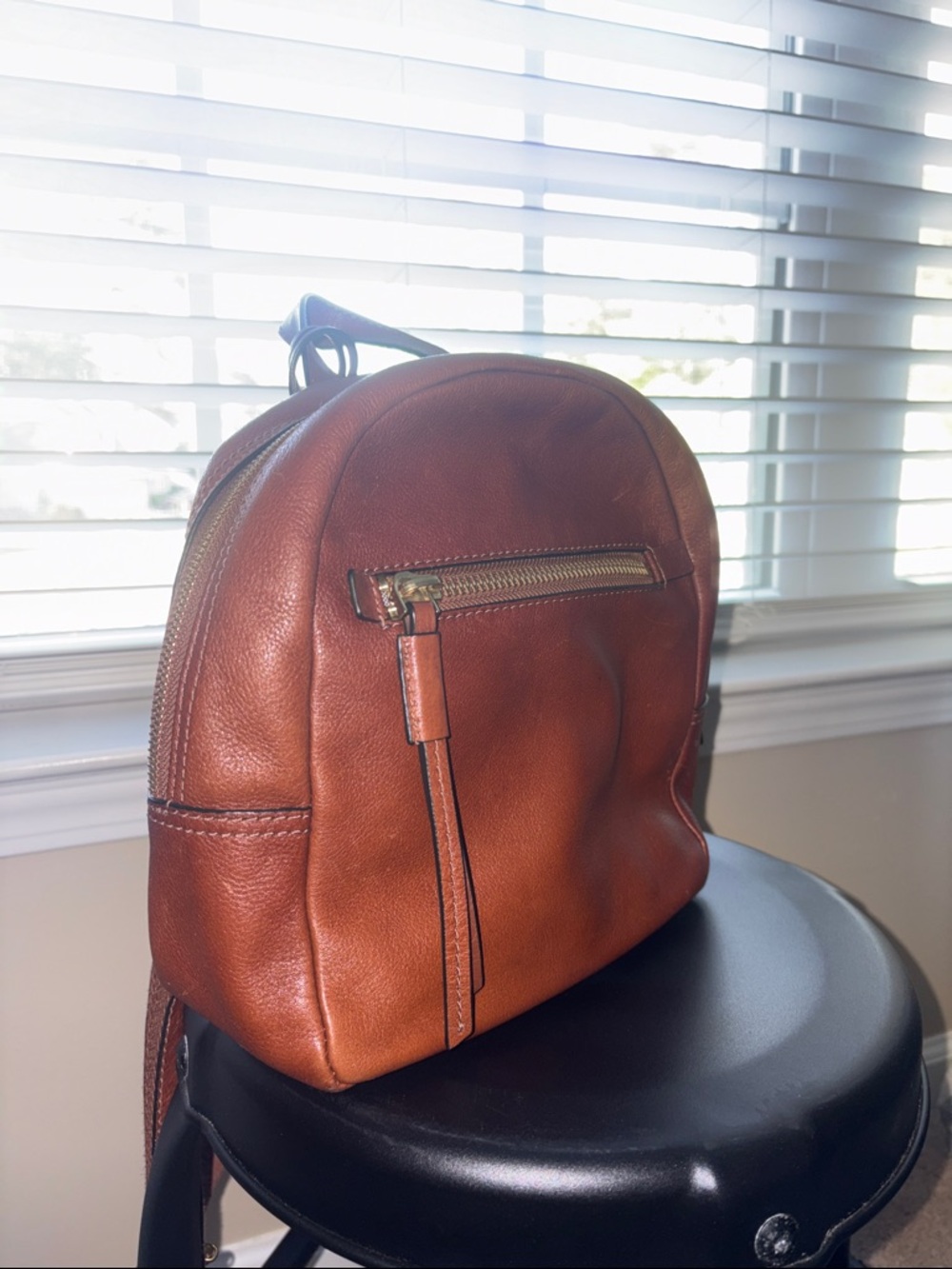 Fossil Mini Backpack in Cognac Brown Leather